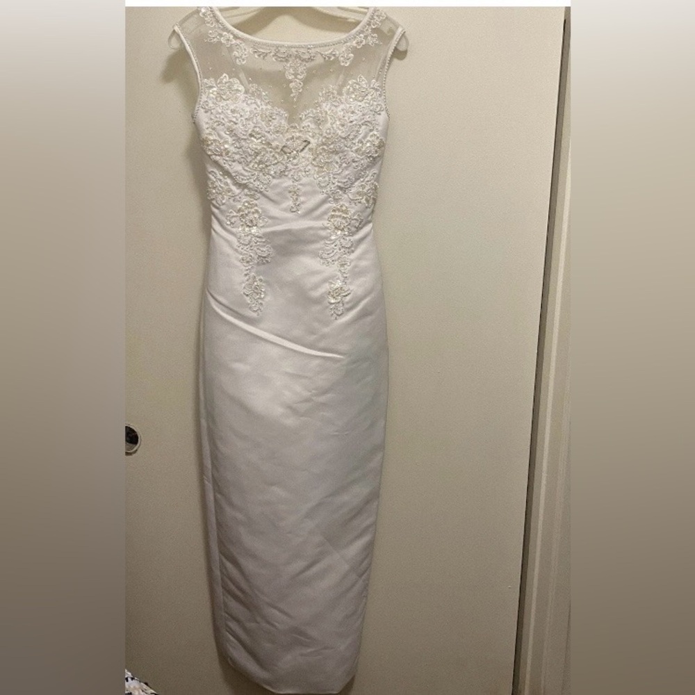 White Wedding Dress Gown S Bust 32” Tank Top Pearls Sequins Handmade Vtg READ